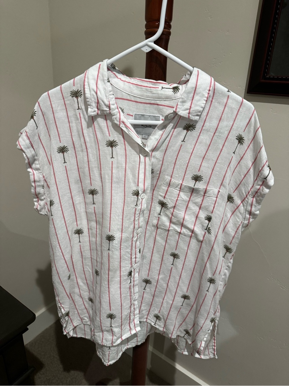 Rails White Button-Down Shirt with Red Stripes and Palm Print